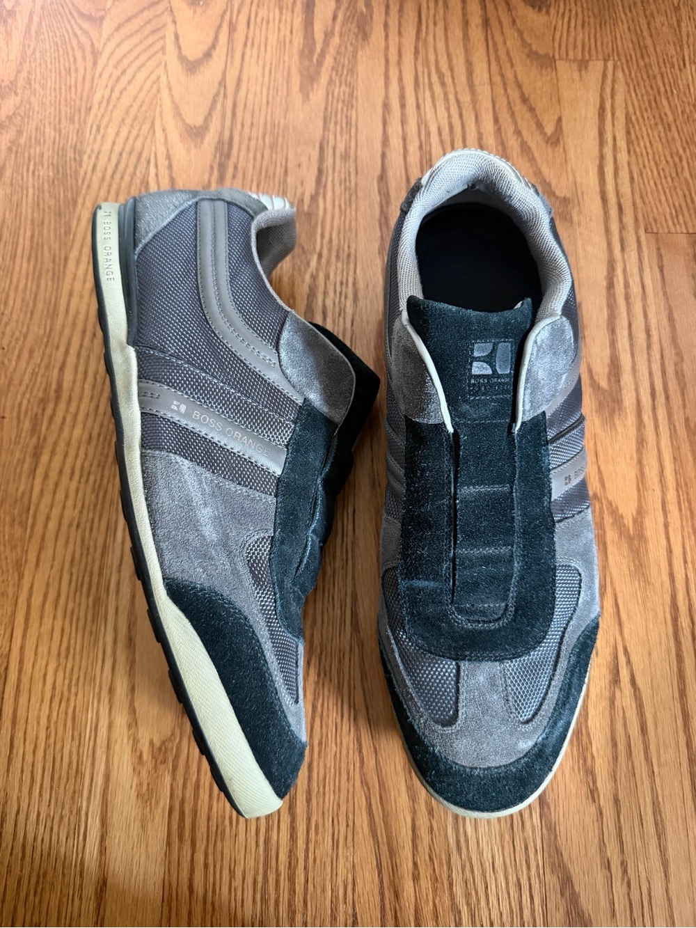 BOSS Gray and Black Suede & Mesh Slip-On Sneakers